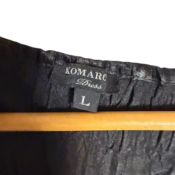 Komarov Black Crinkled Sleeveless Knee Length Fit & Flare Cocktail Dress Large - Picture 5 of 11